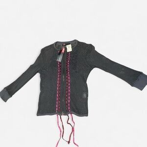 Diesel insane grey open knit top w/ pink lace trim 🩶 new w/ tags 🏷️